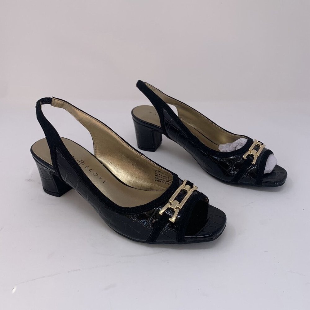 Karen Scott Jerricca Slingback Pumps Women's US 5M Black Leather Crocodile 0529‎